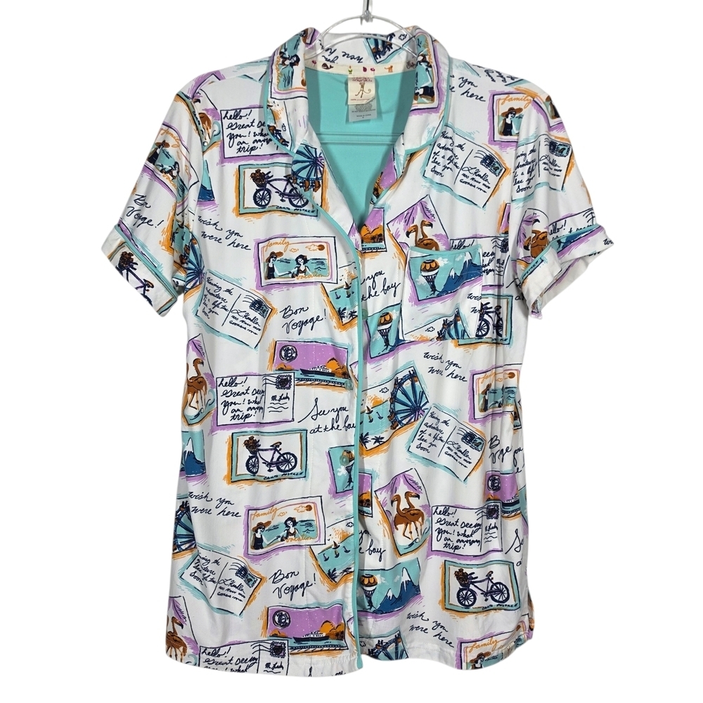 MUNKI MUNKI POSTCARD/TRAVELING PRINT SHORT SLEEVE PAJAMA TOP